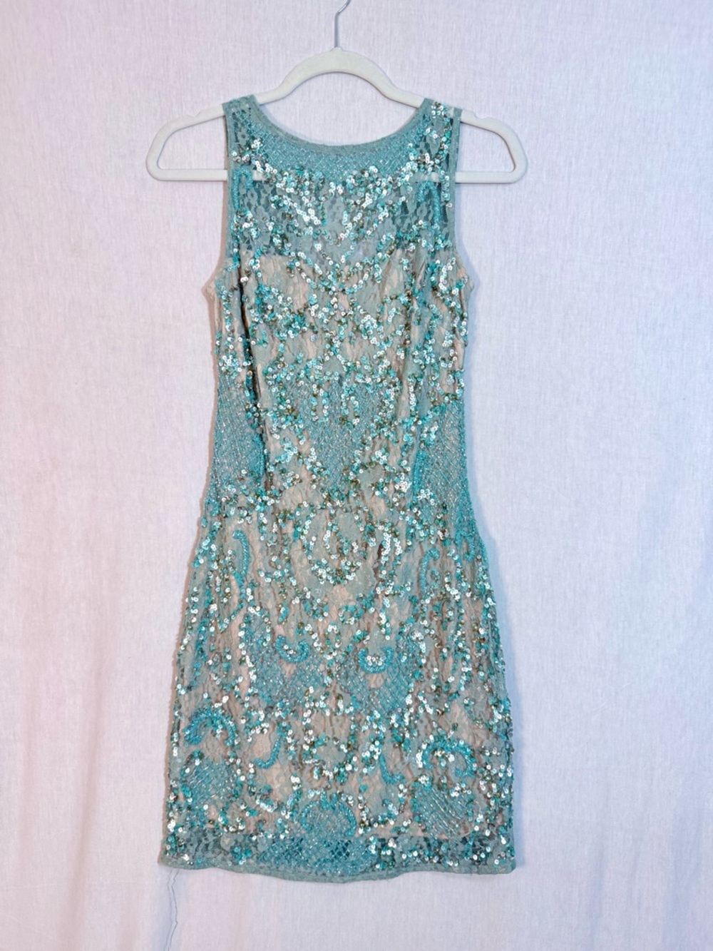 Aidan Mattox Aqua Sequin Beaded Mini Dress